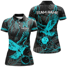 Load image into Gallery viewer, Black tropical Cyan Blue Eagle Bowling Polo, 1/4 Zip Shirts For Women, cool bowling team jerseys NQS8360