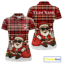 Load image into Gallery viewer, Funny Santa Christmas Bowling shirts for Women Custom Red Plaid bowling outfits for women NQS10957