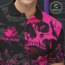 Load image into Gallery viewer, Black Skull camo pink ribbons pattern breast cancer bowling shirt for men custom bowling team jerseys NQS11549