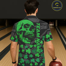 Load image into Gallery viewer, Black Skull camo Green Shamrock pattern St Patrick bowling Hawaiian Shirt custom bowling team jersey NQS11550