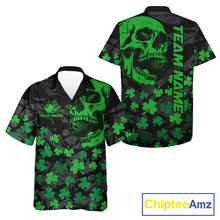 Load image into Gallery viewer, Black Skull camo Green Shamrock pattern St Patrick bowling Hawaiian Shirt custom bowling team jersey NQS11550