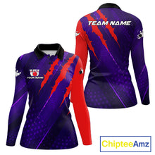 Load image into Gallery viewer, Personalized bowling shirts for Women custom purple and red team bowling jerseys, gift for bowlers NQS11554