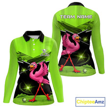 Load image into Gallery viewer, Funny Flamingo Green Women Golf Polo Shirts Custom Flamingo Team ladies golf tops, funny golf gifts NQS11675