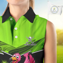 Load image into Gallery viewer, Funny Flamingo Green Sleeveless Golf Shirt Custom Flamingo Team ladies golf tops, funny golf gifts NQS11675