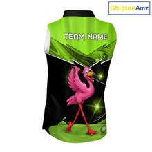Load image into Gallery viewer, Funny Flamingo Green Sleeveless Golf Shirt Custom Flamingo Team ladies golf tops, funny golf gifts NQS11675