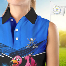 Load image into Gallery viewer, Funny Flamingo Blue Sleeveless Golf Shirt Custom Flamingo Team ladies golf tops, funny golf gifts NQS11676
