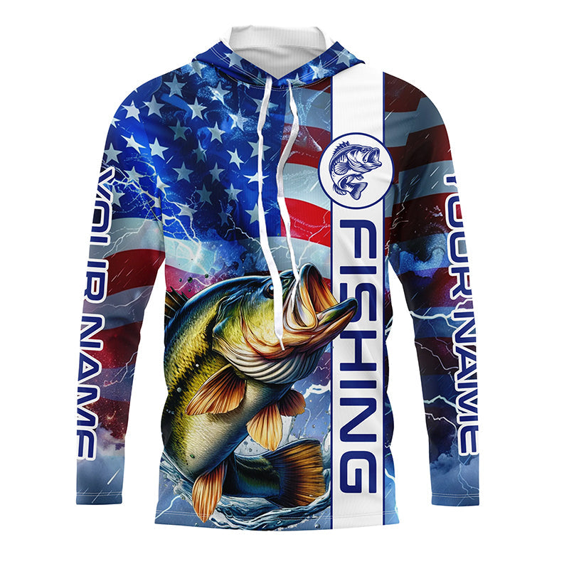 American flag Largemouth Bass fishing Long Sleeve Fishing Shirts custom Patriotic Bass fishing jerseys NQS7704