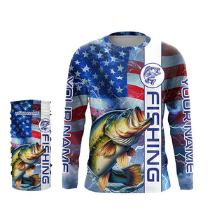American flag Largemouth Bass fishing Long Sleeve Fishing Shirts custom Patriotic Bass fishing jerseys NQS7704