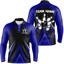 Load image into Gallery viewer, Black and Blue Retro Bowling Polo, Quarter Zip Shirts For Men Custom Team Bowling Jerseys, bowl gifts NQS8367