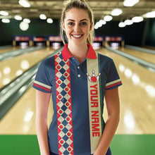 Load image into Gallery viewer, Personalized Red, white and blue Retro bowling Polo, Quarter Zip shirt for women, Bowling Team Jersey NQS9461