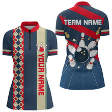 Load image into Gallery viewer, Personalized Red, white and blue Retro bowling Polo, Quarter Zip shirt for women, Bowling Team Jersey NQS9461
