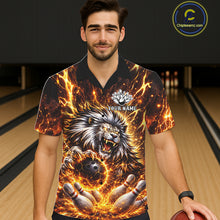 Load image into Gallery viewer, Gold Lightning Thunder Angry Lion Bowling Button-up Shirt Custom Lion Bowling Team Hawaiian jersey NQS11681
