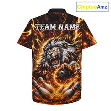 Load image into Gallery viewer, Gold Lightning Thunder Angry Lion Bowling Button-up Shirt Custom Lion Bowling Team Hawaiian jersey NQS11681