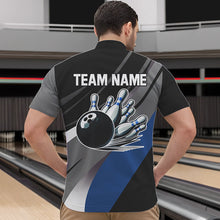 Load image into Gallery viewer, Personalized Black, Gray and Blue Bowling Shirts For Men, Bowling Balls And Pins Bowling Team Shirts NQS9784