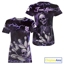 Load image into Gallery viewer, Purple Lightning Thunder Women Skull Bowling Jerseys For Women Custom Bowling Team T-Shirts With Name NQS10971