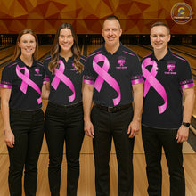 Load image into Gallery viewer, Black and Pink ribbon Breast Cancer Bowling ball Shirts for Women Custom Bowling Team jerseys NQS11691