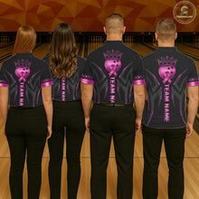 Load image into Gallery viewer, Black and Pink ribbon Breast Cancer Bowling ball Shirts for Women Custom Bowling Team jerseys NQS11691