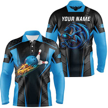 Load image into Gallery viewer, Personalized 3D bowling shirt for men Custom Dragon team blue Bowling jerseys polo, Quarter zip Shirts NQS7954