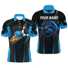 Load image into Gallery viewer, Personalized 3D bowling shirt for men Custom Dragon team blue Bowling jerseys polo, Quarter zip Shirts NQS7954