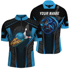 Load image into Gallery viewer, Personalized 3D bowling shirt for men Custom Dragon team blue Bowling jerseys polo, Quarter zip Shirts NQS7954