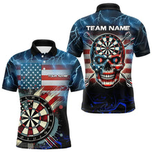 Load image into Gallery viewer, American Flag Skull Dart Board Blue lightning Custom Team Dart Polo, Quarter Zip Shirt For Men NQS9302