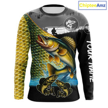 Load image into Gallery viewer, Walleye fishing scales customize performance long sleeves Fishing shirts, Walleye fishing jerseys NQS11561