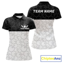 Load image into Gallery viewer, Black and White Bowling Camo Polo, 1/4 Zip Shirts for Women Custom Bowling Team League Bowlers Outfit NQS11701