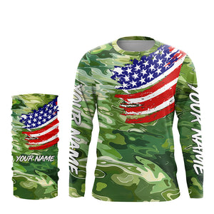 Green camo fishing American flag Custom patriot performance long sleeve fishing tournament shirts NQS7388