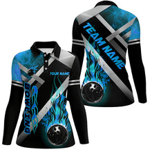 Load image into Gallery viewer, Women bowling shirts Custom Black bowling ball Flame Bowling Team Jerseys, gift for Bowlers | Blue NQS7573