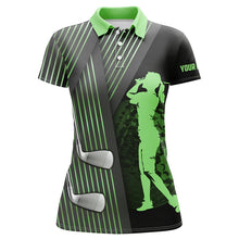 Load image into Gallery viewer, Black and Green Women golf polo shirt custom golf clubs team golf shirts, golf tops for ladies NQS7960