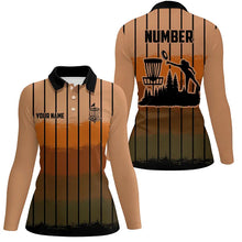 Load image into Gallery viewer, Orange stripe Retro disc golf polo shirt for women custom name and number disc golf jerseys NQS9080