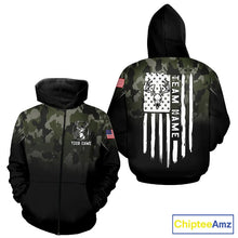 Load image into Gallery viewer, Black green camo American Flag Customize Name Patriotic Deer Hunting 3D All Over Printed Shirts NQS11360