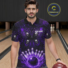 Load image into Gallery viewer, Personalized Black &amp; Purple bowling jersey Butterfly skull Bowling Team Shirts, bowling gifts for men NQS11367