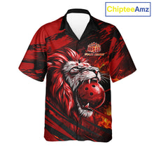 Load image into Gallery viewer, Black and Red Lion Bowling Hawaiian Jersey, Lion Bowling Team League button-up shirts NQS11572