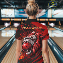 Load image into Gallery viewer, Black and Red Lion Bowling Polo, 1/4 Zip Jersey for Women, Lion Bowling Team League shirts NQS11572