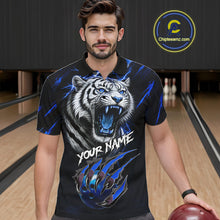 Load image into Gallery viewer, Black &amp; Blue Lightning Thunder Tiger Bowling Polo, 1/4 zip shirts for men custom team Bowling jerseys NQS11575
