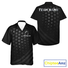 Load image into Gallery viewer, Custom Black American Flag Bowling Team Button-up Shirt, Personalized patriotic Bowling Shirts NQS11706