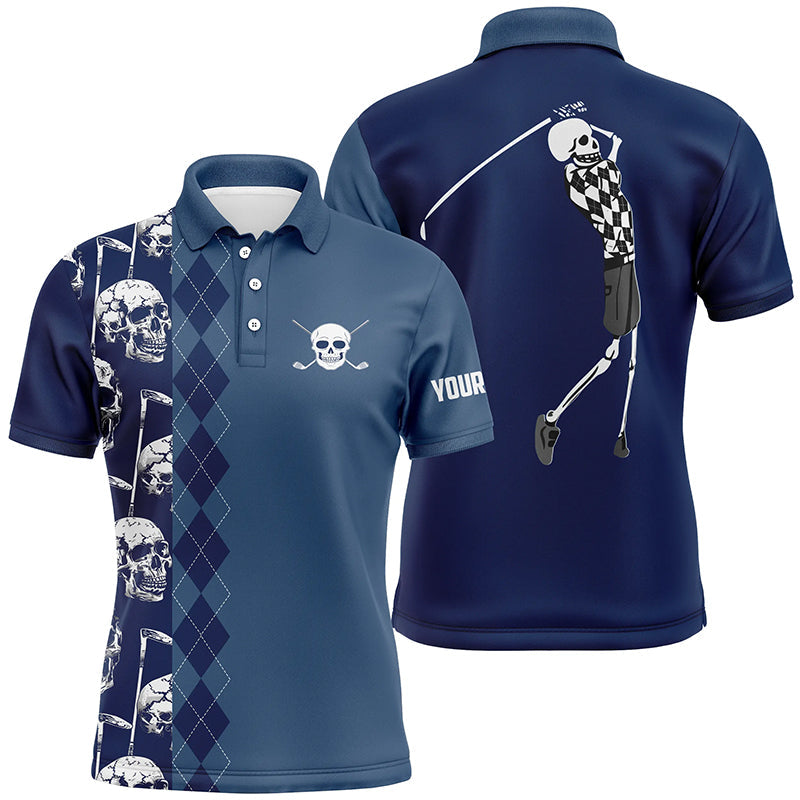 Blue navy skull argyle pattern custom Mens golf polo shirts, best men's golf wear NQS7719