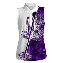 Load image into Gallery viewer, Womens disc golf sleeveless polo shirt muti color camo disc golf basket, gifts for disc golf lovers NQS4632