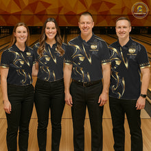 Load image into Gallery viewer, Black and Gold Dragon Bowling ball Polo, Quarter Zip Shirts for Men Custom Bowling Team jerseys NQS11579