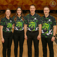 Load image into Gallery viewer, Black &amp; Green Funny Frog Bowling Polo, 1/4 zip Shirt for Women Custom Team Frog Bowling League Jersey NQS11583