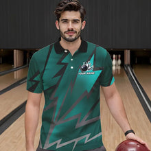 Load image into Gallery viewer, Cyan Blue Lightning Thunder Storm Team bowling shirts for Men custom bowling Polo, Quarter zip jerseys NQS9626