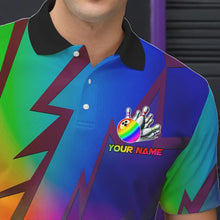 Load image into Gallery viewer, Colorful Rainbow Lightning Thunder Team bowling shirt for Men custom bowling Polo, 1/4 zip jersey NQS9627