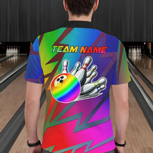 Load image into Gallery viewer, Colorful Rainbow Lightning Thunder Team bowling shirt for Men custom bowling Polo, 1/4 zip jersey NQS9627
