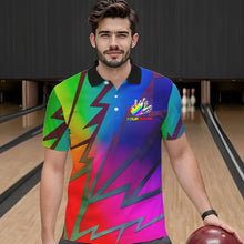 Load image into Gallery viewer, Colorful Rainbow Lightning Thunder Team bowling shirt for Men custom bowling Polo, 1/4 zip jersey NQS9627