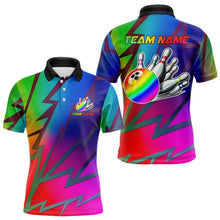 Load image into Gallery viewer, Colorful Rainbow Lightning Thunder Team bowling shirt for Men custom bowling Polo, 1/4 zip jersey NQS9627