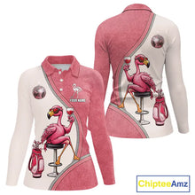 Load image into Gallery viewer, Custom Funny Pink Flamingo Drink Wine Golf Polo Shirts For Women, Flamingo Ladies Golf tops NQS11711