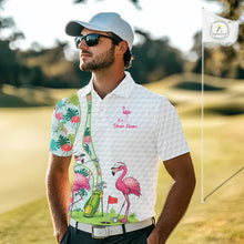 Load image into Gallery viewer, Funny Pink Flamingo Golf polo shirt for men custom tropical monstera leaf pattern golf shirts NQS11713