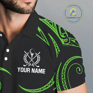 Black and Green Tribal Pattern Golf Ball Mens Golf Polo Shirts custom unique mens golf apparel NQS9820