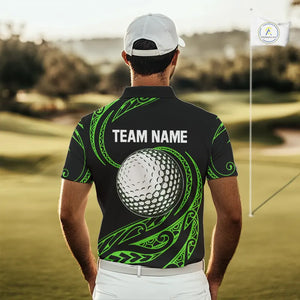 Black and Green Tribal Pattern Golf Ball Mens Golf Polo Shirts custom unique mens golf apparel NQS9820